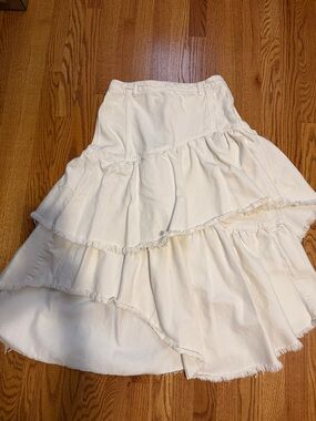 We The Free Cream Tiered High-Low Ruffle Skirt